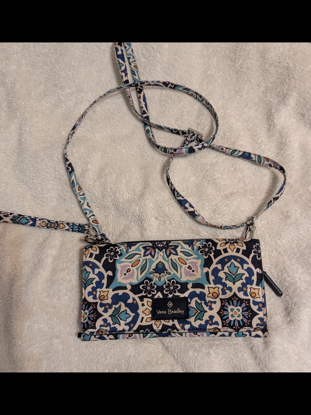 Vera Bradley Navy and Teal Floral Crossbody Wallet